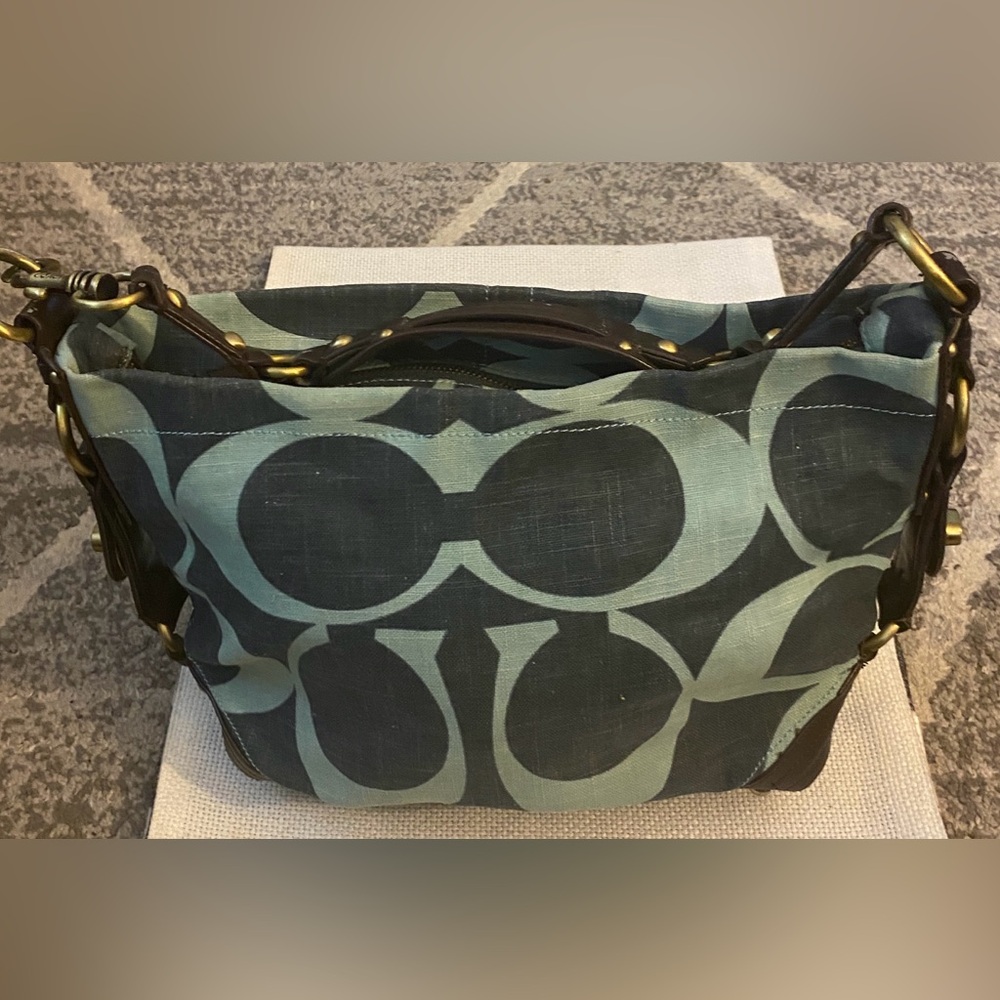 Coach Black and Sage Signature Canvas Shoulder Bag